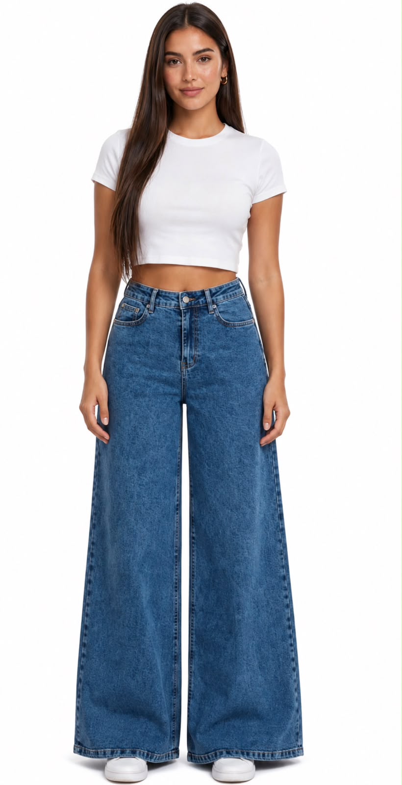 Modelo usando jean Wide Leg Azul Nevado NOHO